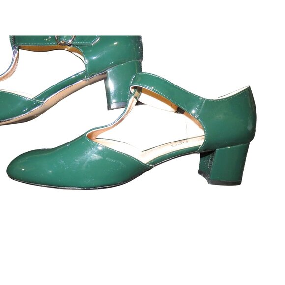 SOLD MODENCOCO Round Toe Green Patent Leather Buckle T Strap Chunky Heel 13 - Picture 7 of 10